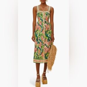 FARM Rio Tropical Floral Midi Dress - Green and Pink